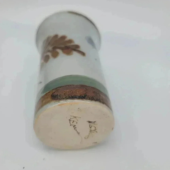 Ken Edwards Tonala Pottery Blue Bird Butterfly Calla Vase Signed - Picture 3 of 8